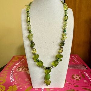 Artisan Made Green Sea Glass, Other Glass, and Acrylic Beaded Necklace